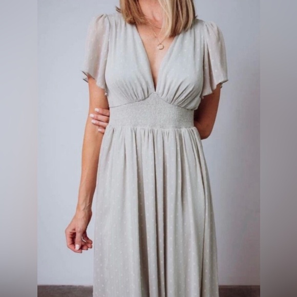 Baltic Born Weslie Sage Green Swiss Dot Maxi Dress - S - Picture 2 of 7